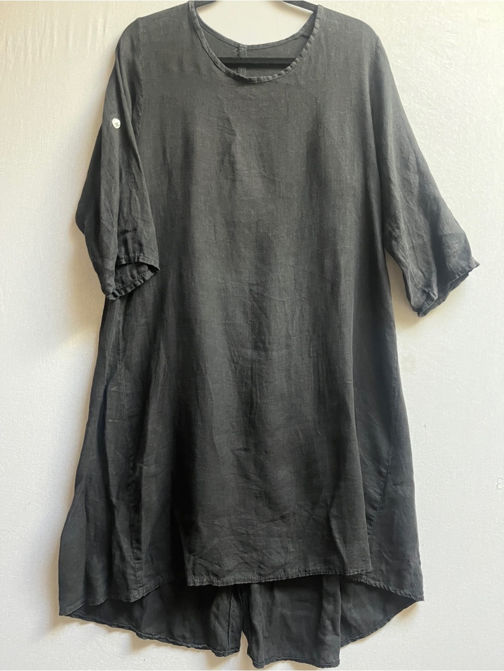 Pistache Italy Black 100% Linen Tunic Dress Oversized Lagenlook Shift Shirt S